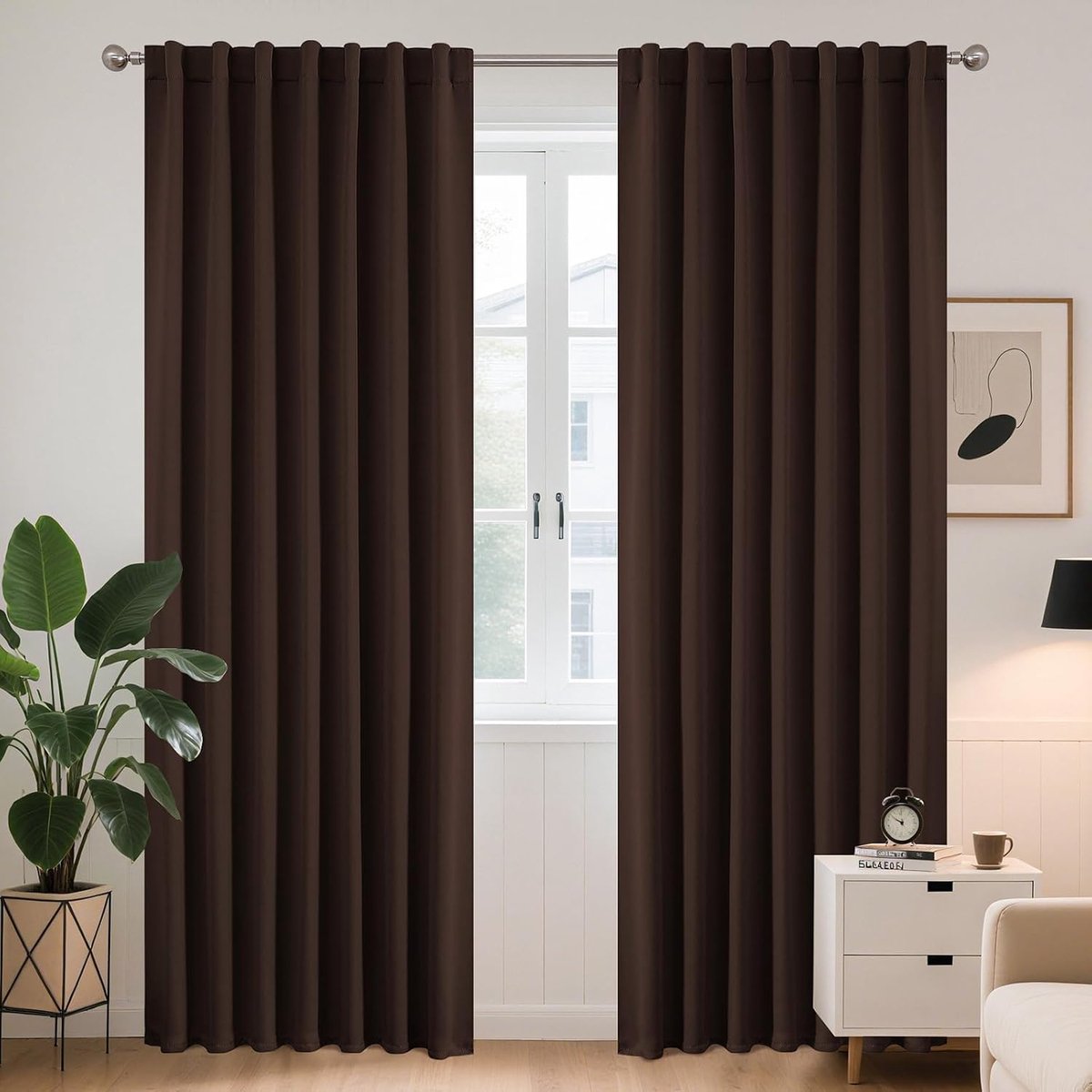 Verduisteringsgordijn, chocoladebruin, 140 x 200 cm, thermische gordijnen, anti-foid en hitte, ruisonderdrukking, uv-bescherming, met verborgen lussen en roedezak, voor woonkamer, slaapkamer