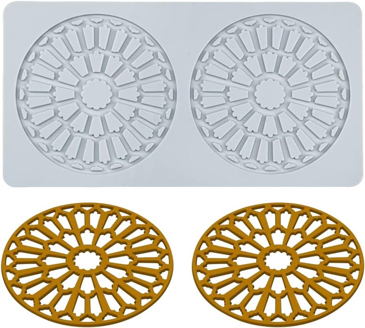siliconen vetermat, Sugar Craft afdrukvorm Eetbare Taart Decoreren, 2 gaten rond met textuur