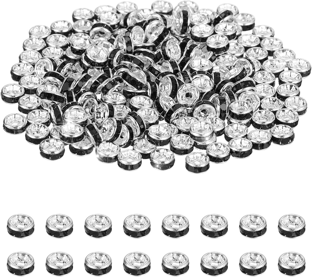 4 mm rondelle spacer kraal, 200 stuks kristallen strass losse kralen afstandhouders voor sieraden maken, doe-het-zelf armbanden, ketting, zilver/zwart