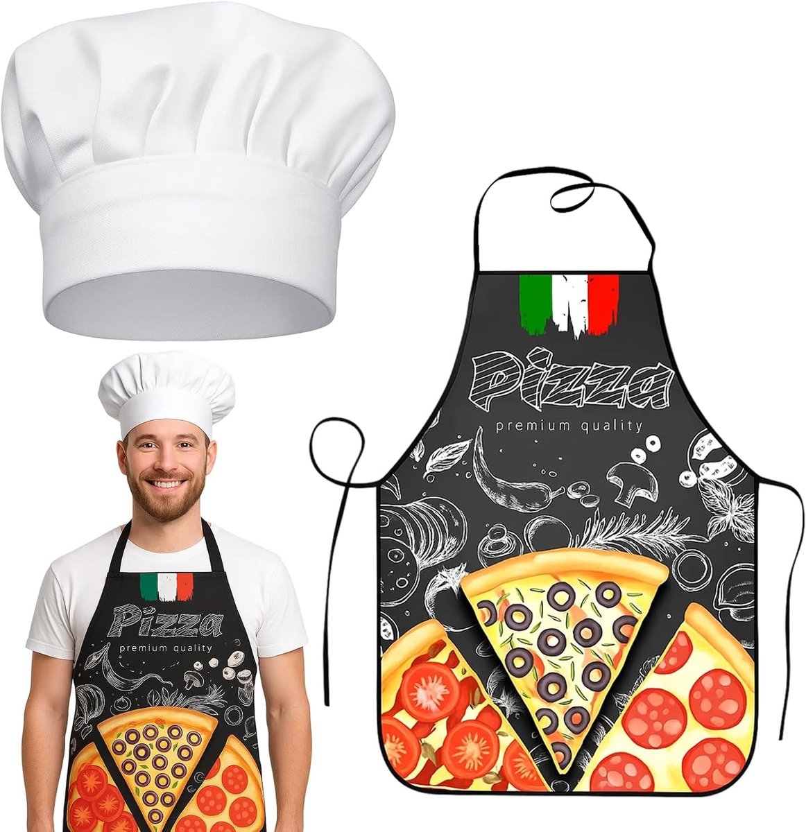 Pizzaschorten set van 2 - Italiaanse stijl - universele maat 60 x 80 cm - inclusief bijpassende muts - ShopVlot