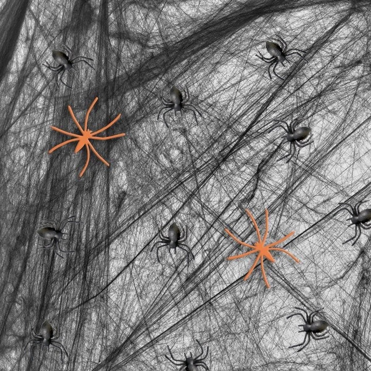Halloween Nep Spinnenweb met 12 Spoken - Grote Decoratie