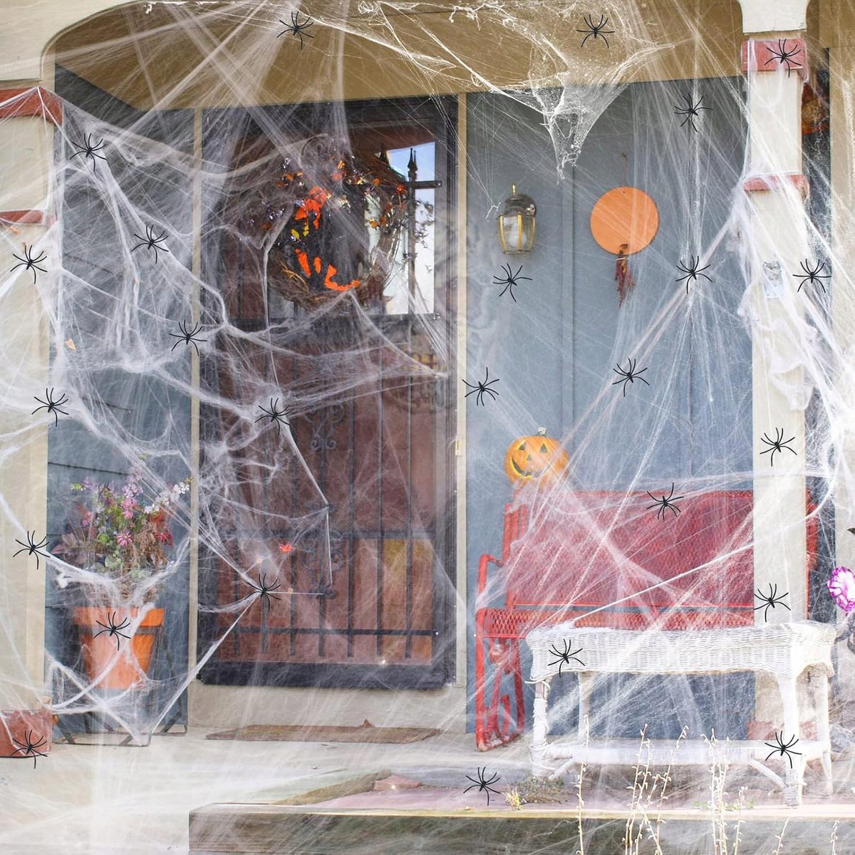 Halloween spinnenwebdecoratie met spinnen - 100g wit