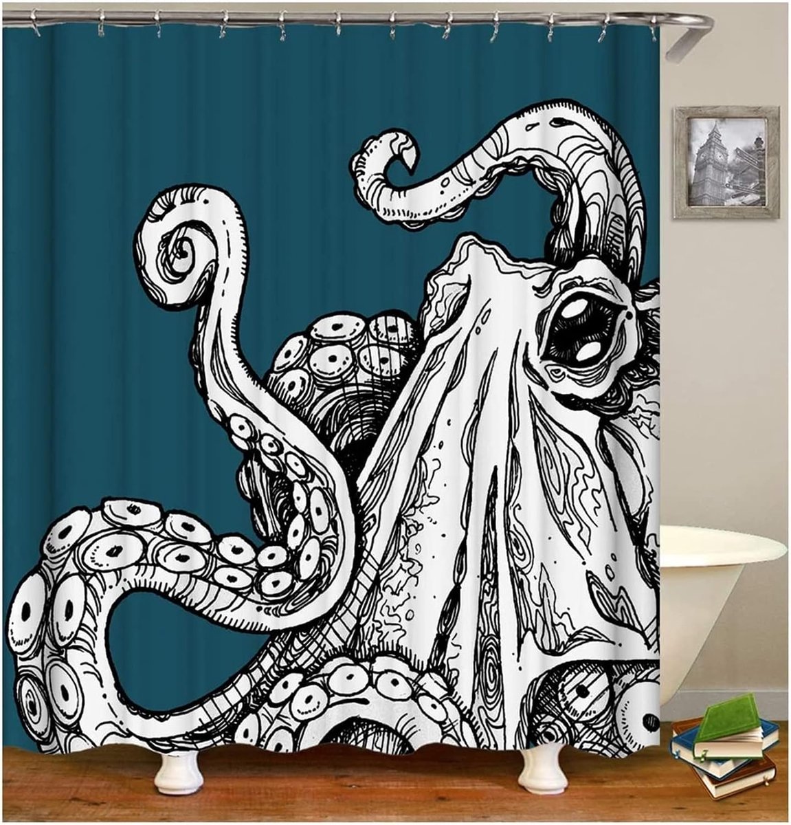 AMDXD Shower curtain, 180 x 180 cm, bath curtain, motif: poppy flower, blue - ShopVlot