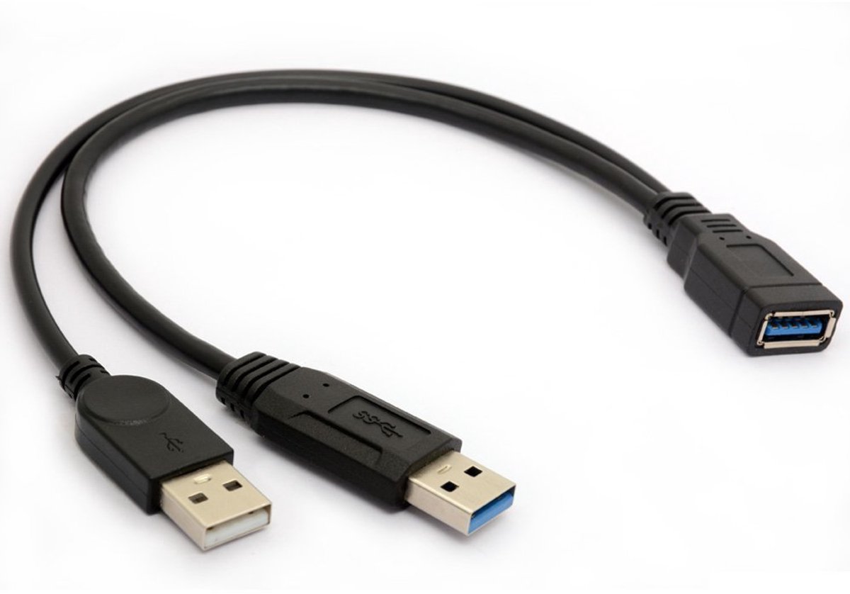 USB 3.0 Dual Power Cable Splitter USB Y Adapter USB3.0 Type A Lead Male to Female Extension Code 30cm (5Gbps) (1 - ShopVlot