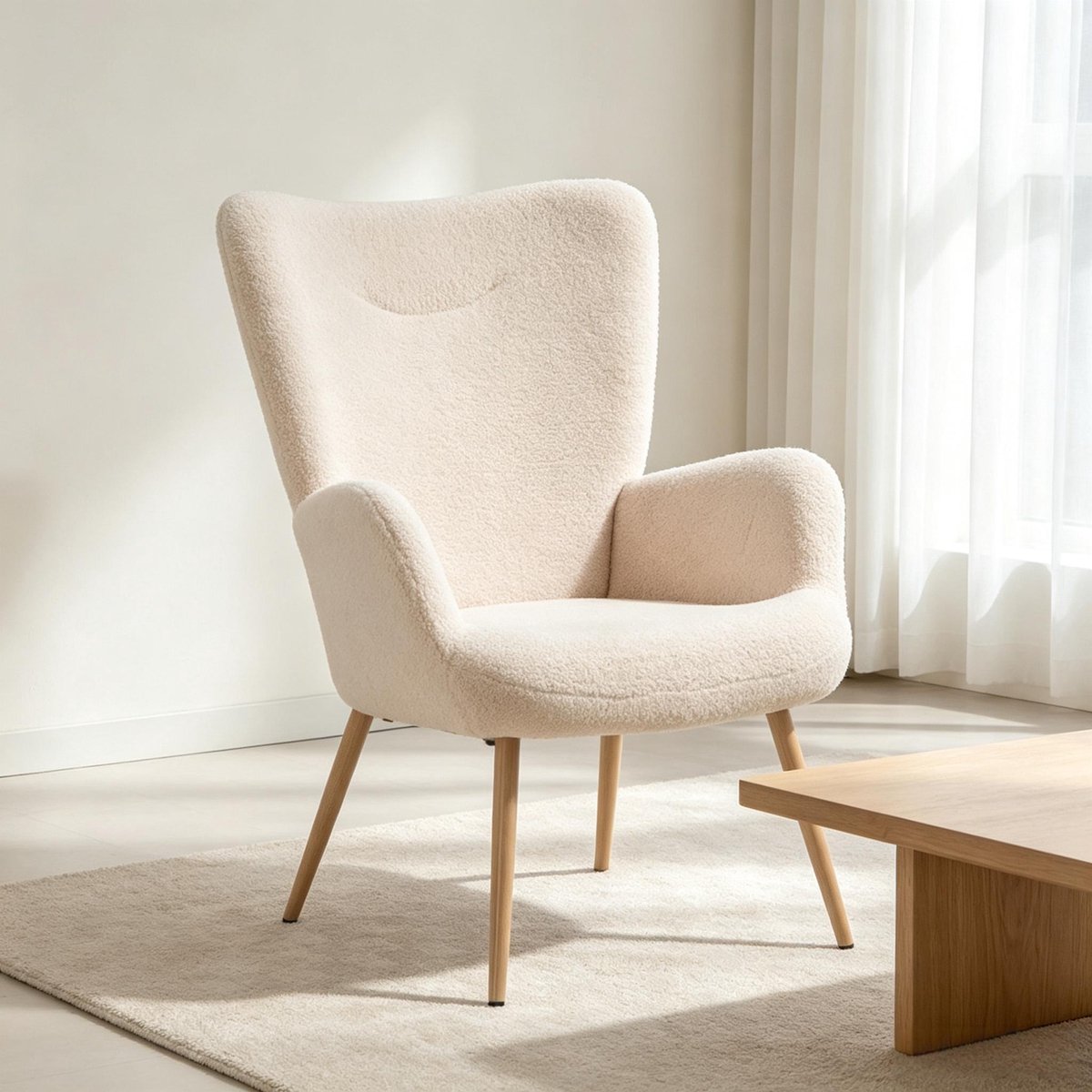 Fauteuil Hoog Rugleuning - Met Armleuningen - Comfortabele Loungestoel Voor Woonkamer, Slaapkamer En Leeshoek - Polyester - Beige
