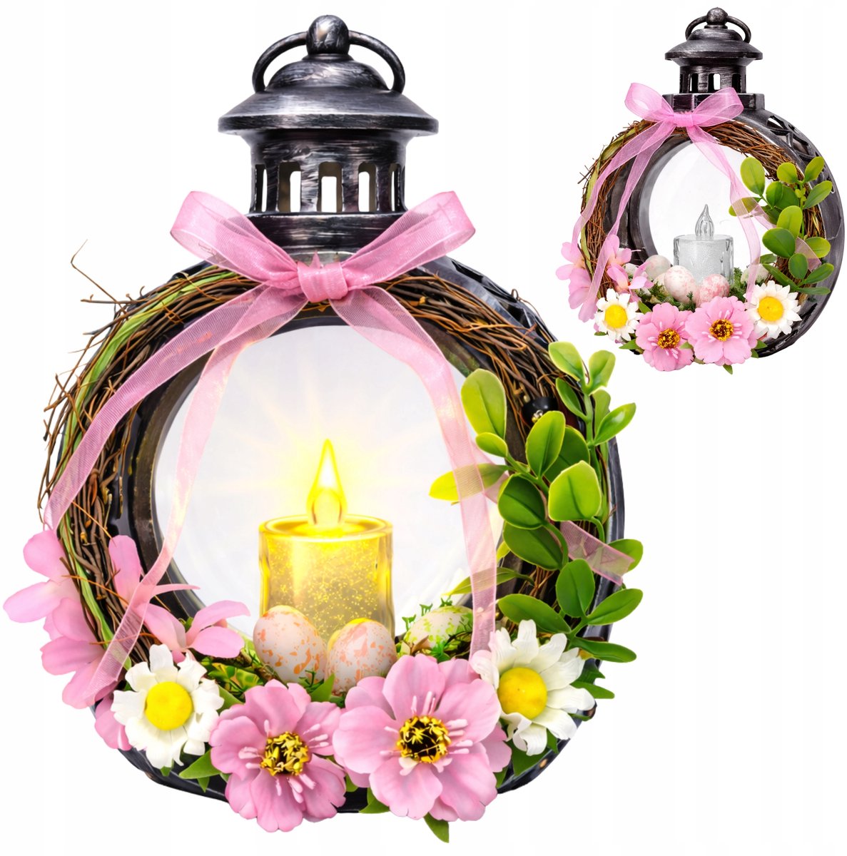 LED Graf Lantaarn met Lenteboeket - Elegante Grafdecoratie