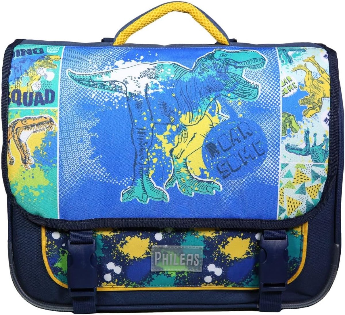 Satchel 38cm - Phileas Blauw Dinosaurus - Ruim en praktisch - Ideaal voor school - ShopVlot