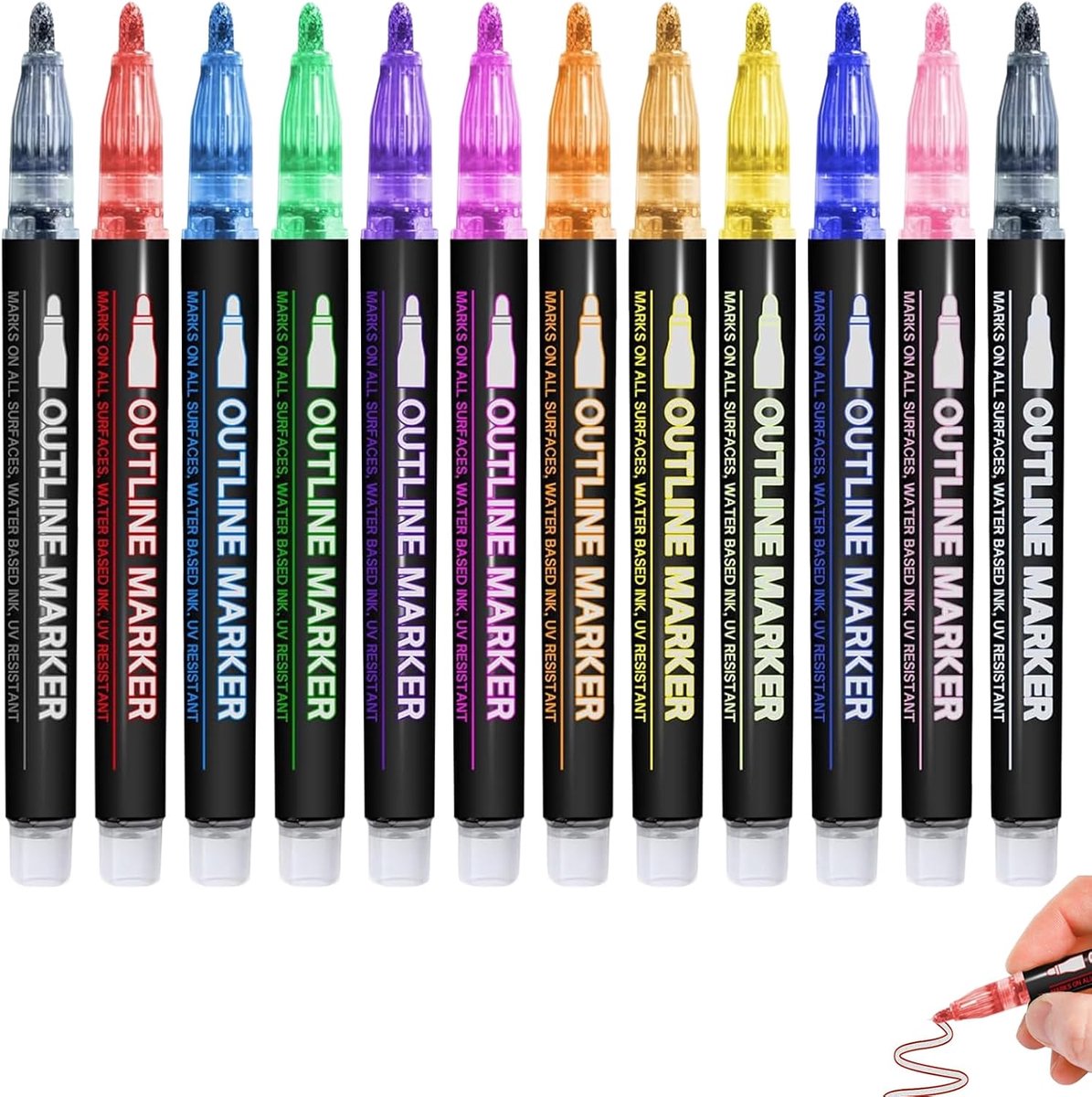12 glitterpennen outline markers - dubbele lijn - creatief schrijven - perfect voor DIY projecten - SnelShoppen