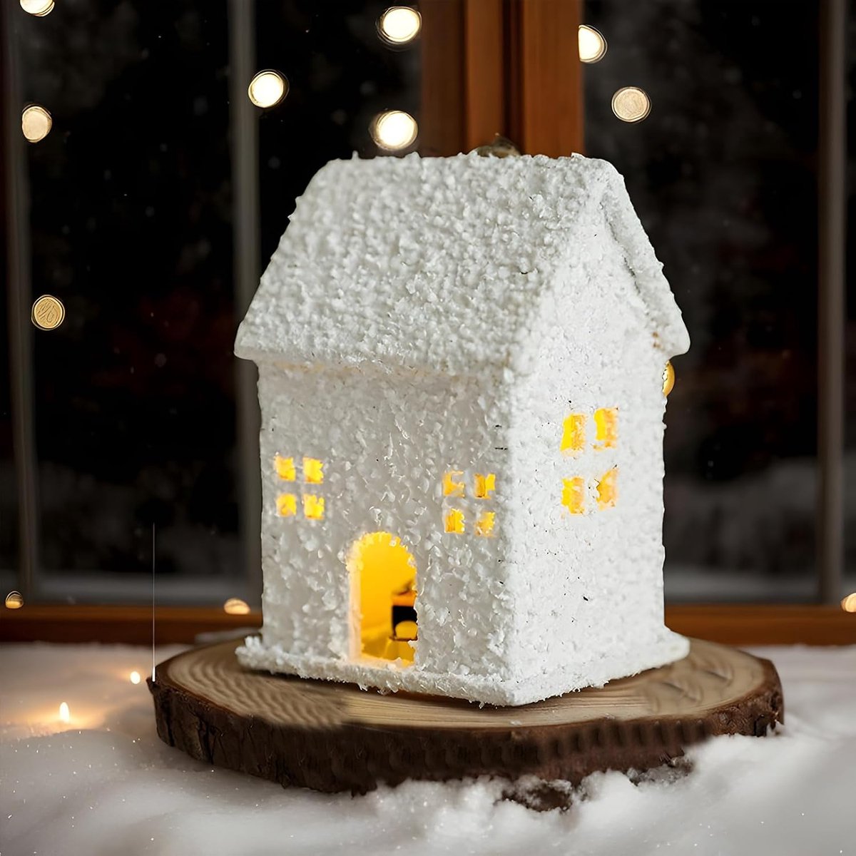 Verlichte Kersthuisjes - Kerstdorp Sneeuw Huizen - Tafeldecoratie - Met LED Verlichting - 5.8x4.8x7cm - Wit – foto 2