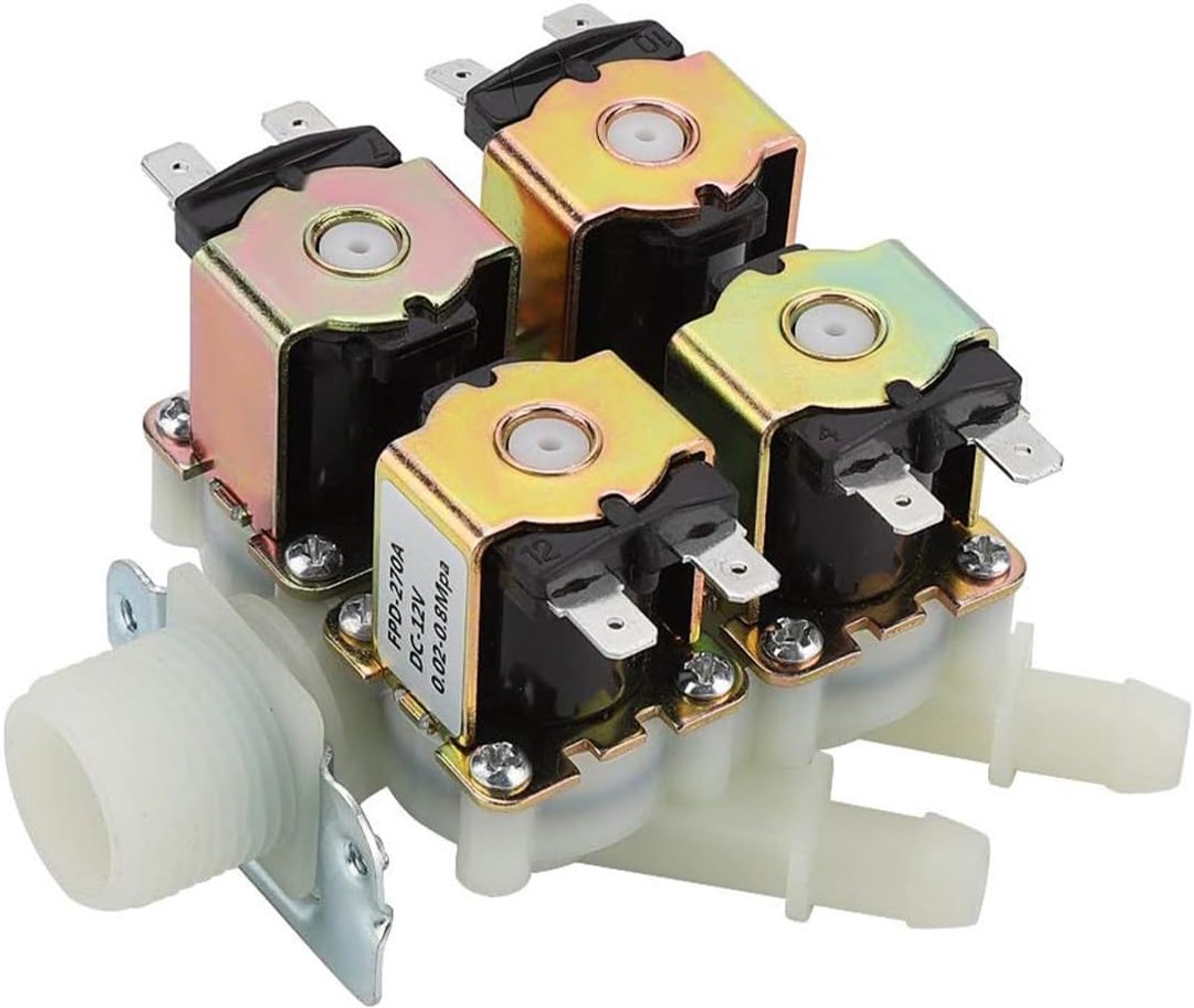 Solenoïdeklep 1 In 4 Uit DC 12V - Kunststof en Messing - Normaal Gesloten - Voor Huisautomatisering en Irrigatie - SnelShoppen