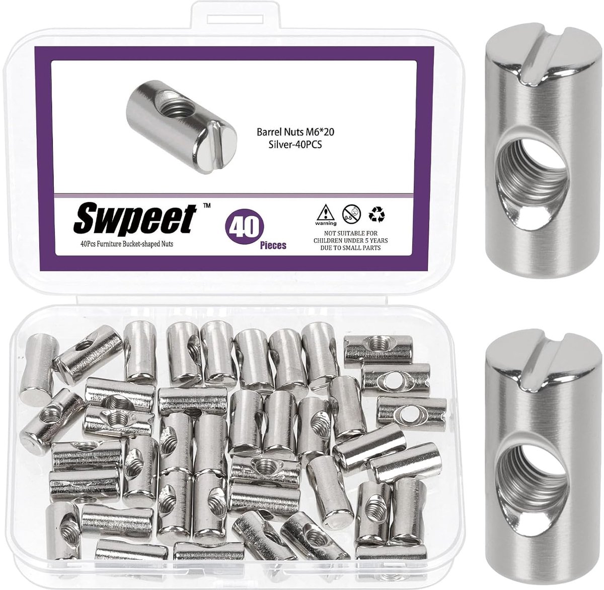 Barrel Nuts M6×20mm - Vernikkeld - 40 Stuks - Perfect voor meubelverbindingen - SnelShoppen