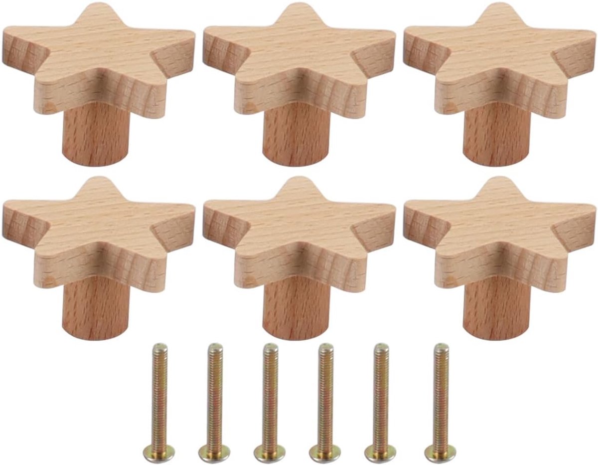 Houten handgrepen stervormig 5x5cm - beukenhout - milieuvriendelijk - ideaal voor meubels - SnelShoppen
