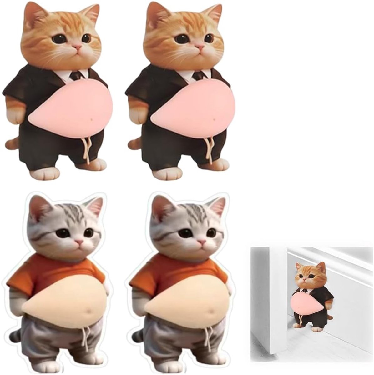 Deurstoppers rubber kattenmotief - 4 stuks 11 x 7 cm - antislip - multifunctioneel gebruik - SnelShoppen