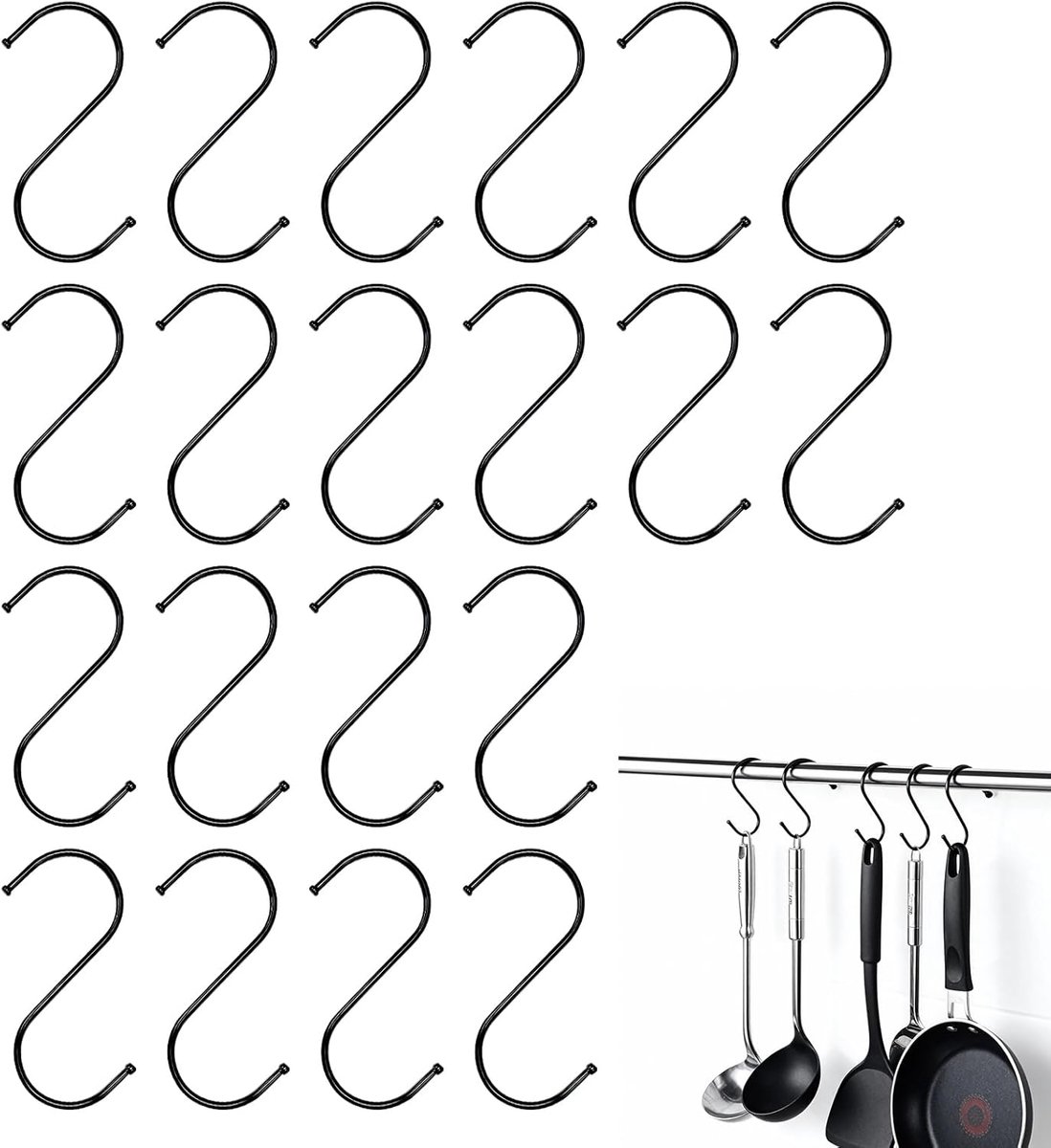 S haken pack van 20 - metalen haakjes - robuuste zware kwaliteit - ideaal voor ruimtebesparing in keuken - SnelShoppen
