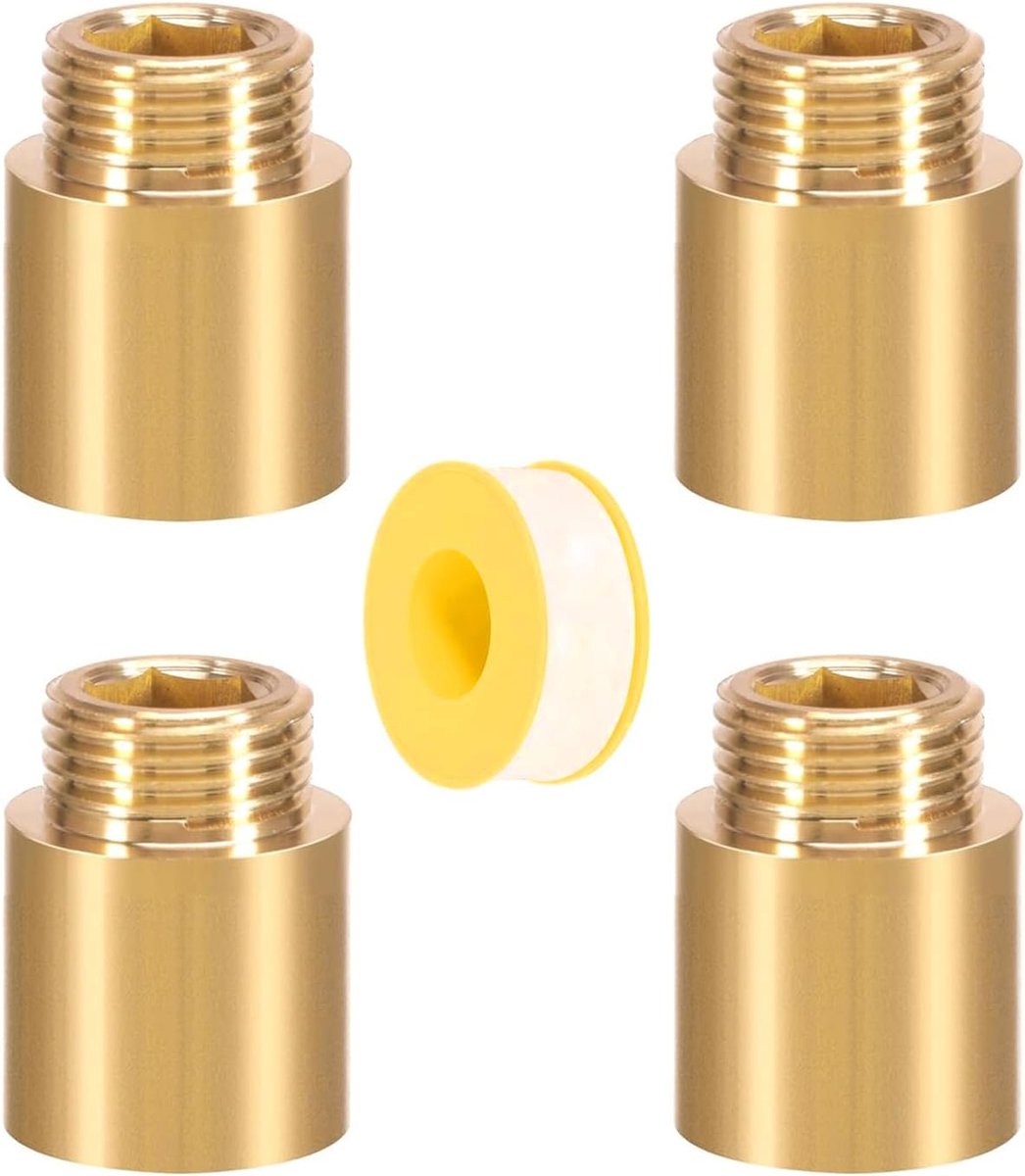Kraanverlenging 1/2 inch x 25 mm - messing - 4 stuks - ideaal voor kranen en hoekventielen - SnelShoppen