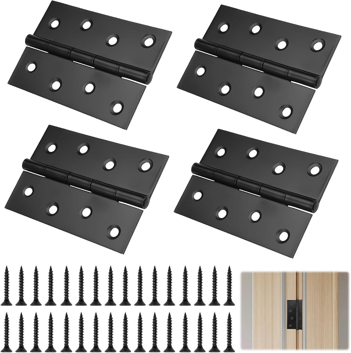Scharnieren 100 mm x 70 mm - zwart roestvrij staal - voor zware belasting - ideaal voor deuren en ramen - SnelShoppen