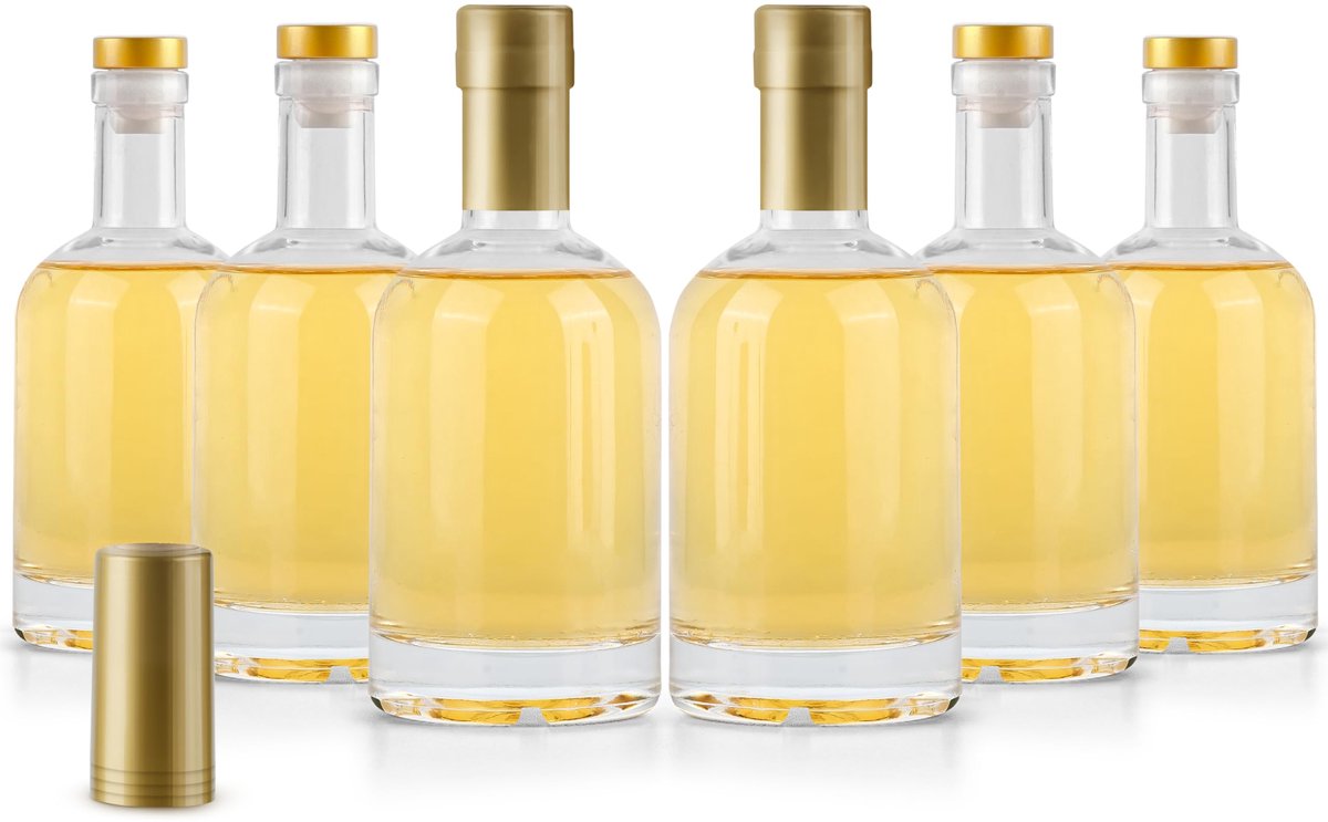 Glazen flessen 375 ml - met kurk en gouden dop - set van 6 - perfect voor opslag - ShopVlot