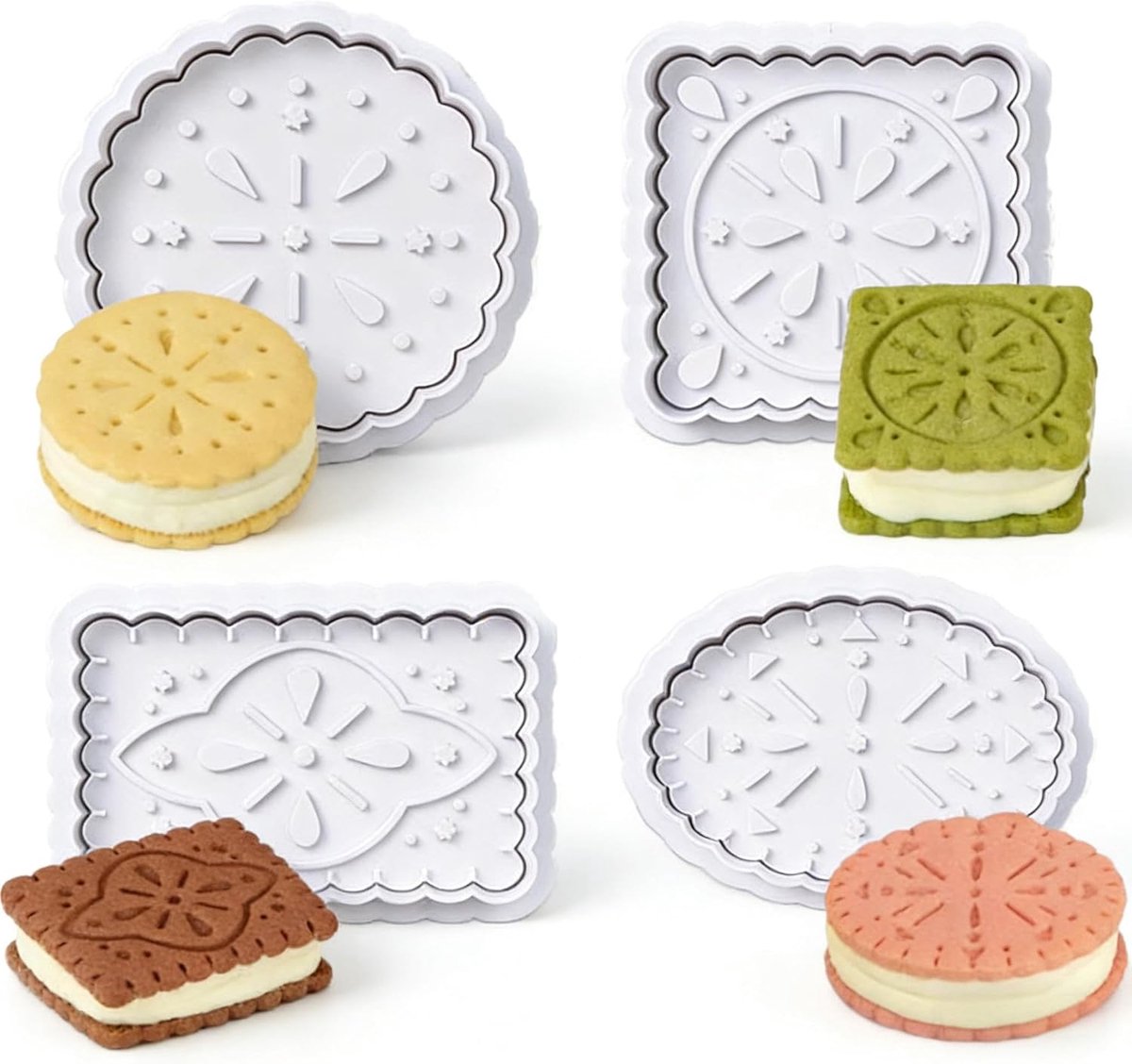 Koekjesstempel set 4 stuks - 3D klassieke koekjesvorm met drukmechanisme - 4 leuke ontwerpen - ShopVlot