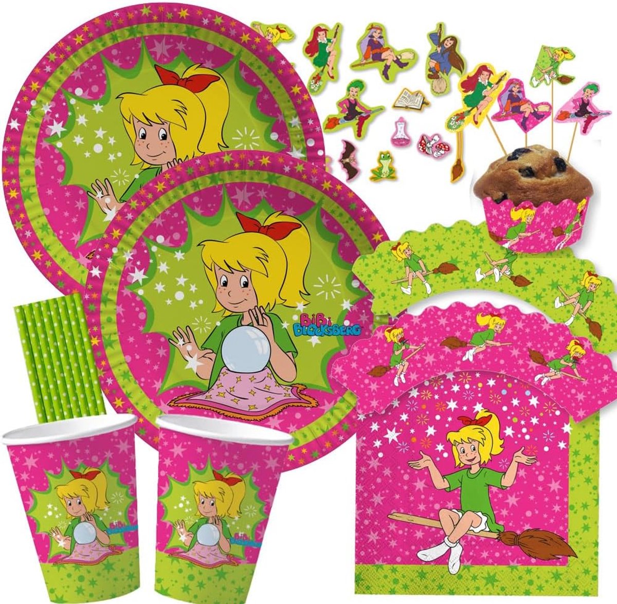 Kinder partyset voor Bibi Blocksberg - 67-delig - borden, bekers, servetten - feest voor 8 kinderen - ShopVlot