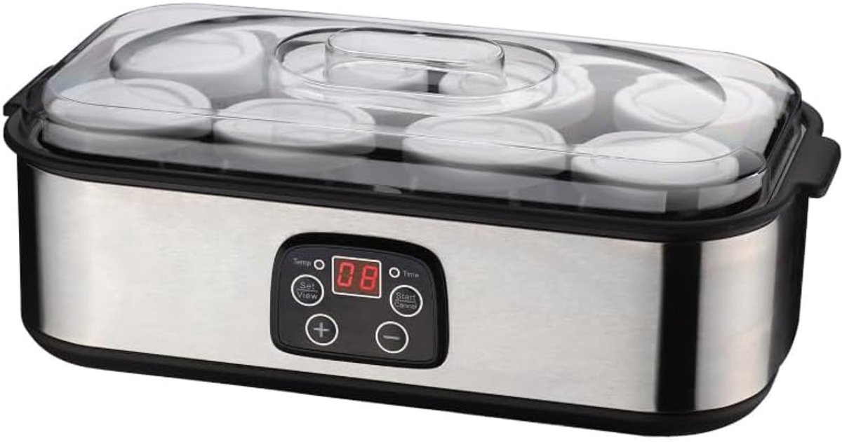 Yoghurtmaker met 8 Glas Potten - LCD Display - Temperatuur 20-55 °C - Maak zelf tot 1,4 L Yoghurt - ShopVlot