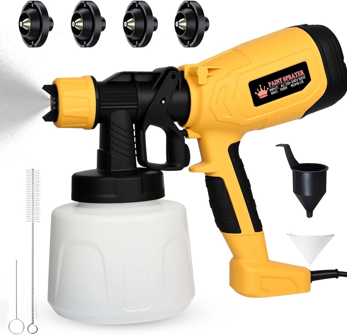 Verfspuitsysteem 700 W - HVLP met 4 sproeikoppen - 1400 ml reservoir - Perfect voor een egale afwerking - ShopVlot