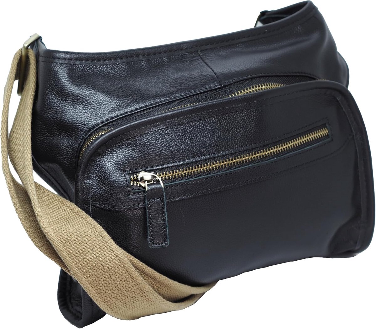 Schoudertas medium - echt leer zwart - crossbody tas - ideaal voor dagelijks gebruik - ShopVlot