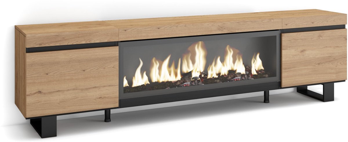 TV-meubel lowboard 210 cm - eiken - industrieel design - voor tv's tot 80" - ShopVlot