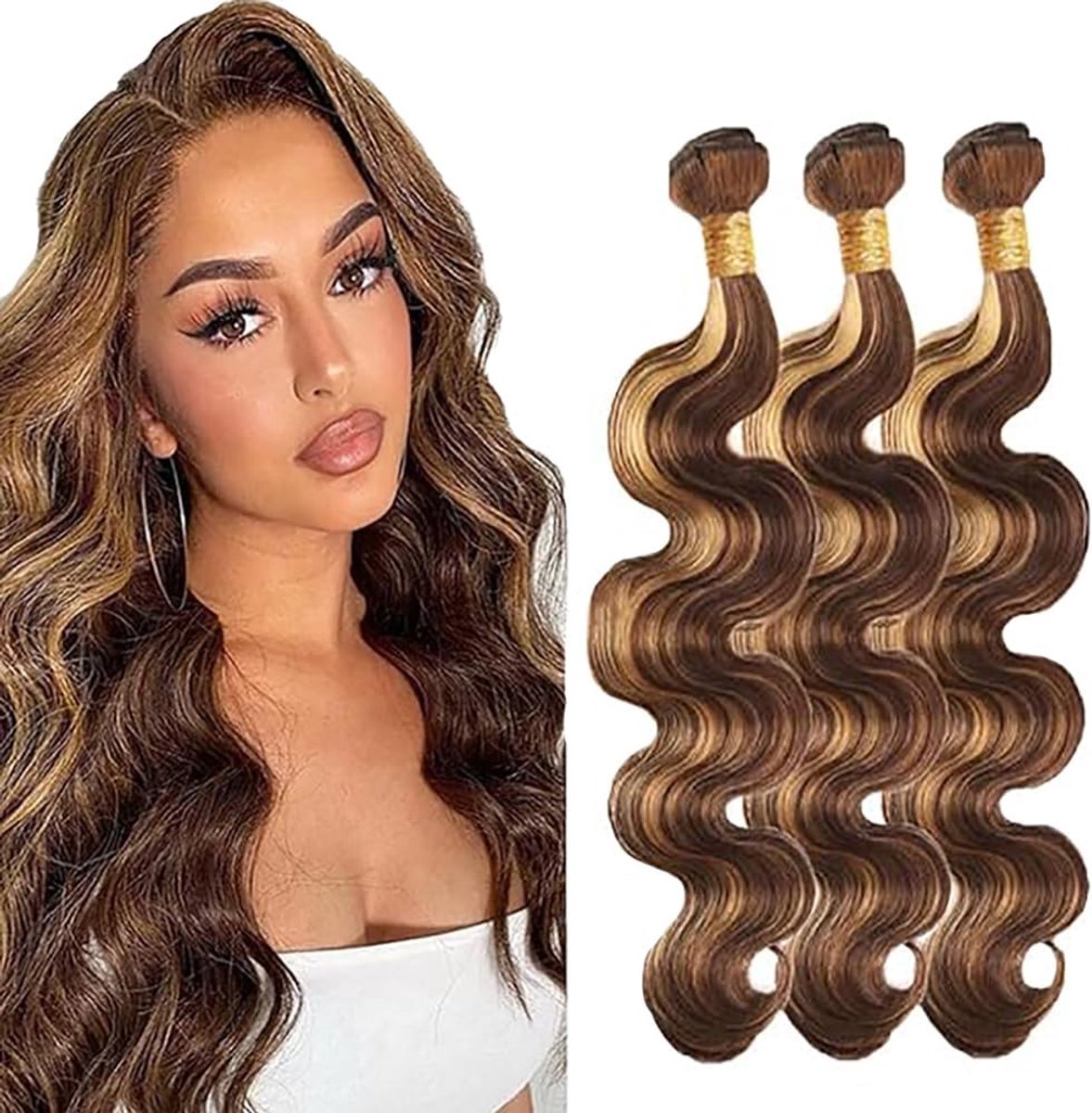 Hair Extensions 28 Inch - Body Wave met Highlights - 3 Bundels van Echte Menselijke Haar - ShopVlot