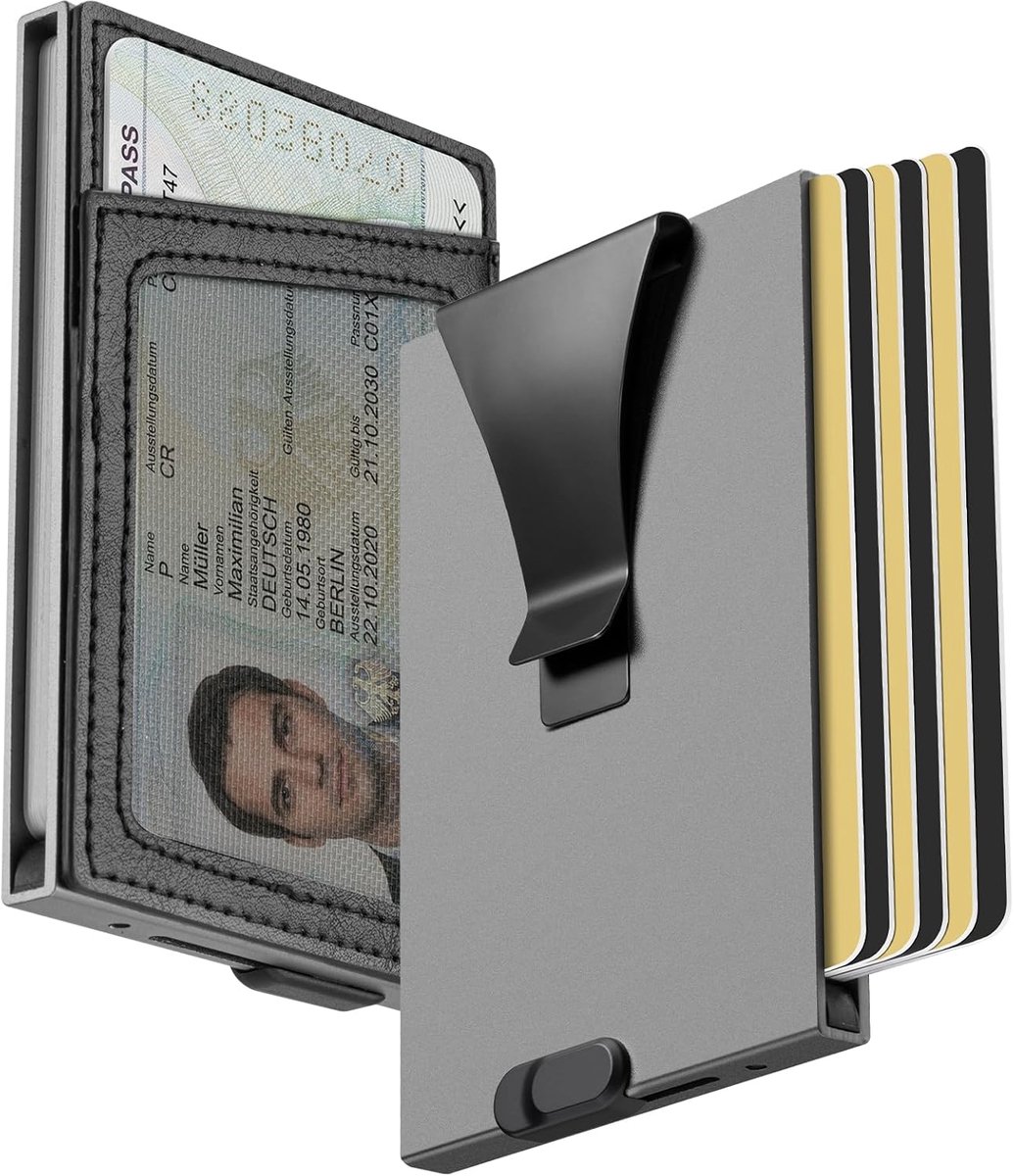 Slimme portemonnee voor mannen met geldclip - RFID-blockerend - Minimalistische metalen pop-up portemonnee - ShopVlot