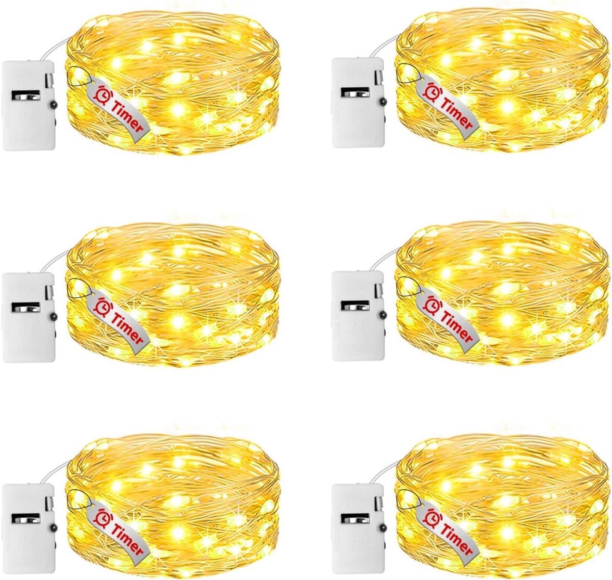 Led-lichtketting 6 stuks - warmwit - met batterij en timer - perfect voor sfeervolle verlichting - ShopVlot