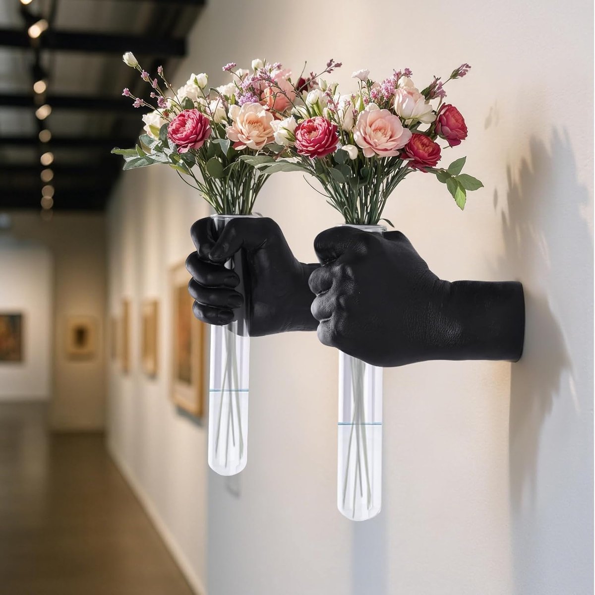 Wandsculpturen set - handvorm vaas - moderne wanddecoratie - unieke kunst voor bloemen - SnelShoppen