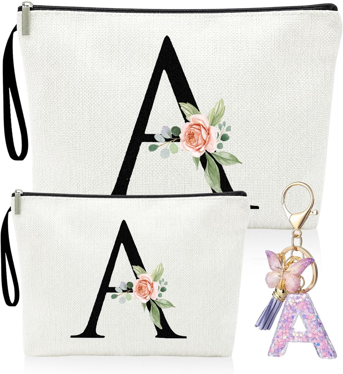 Make-uptas met letter - 2-in-1 set (groot & klein) - gepersonaliseerd met vlinderontwerp - stijlvol en uniek - SnelShoppen