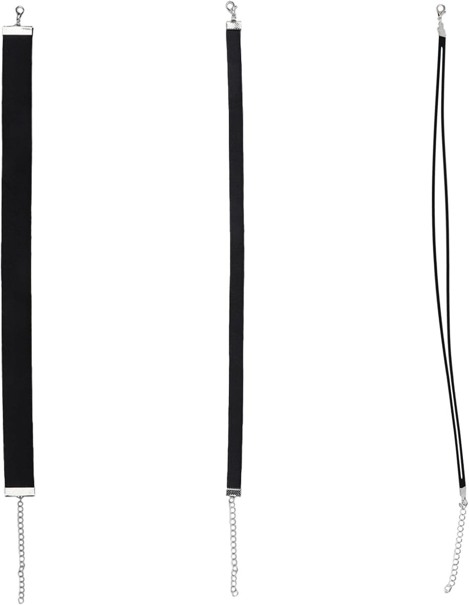 Choker Halsketting Set van 3 - Zwarte Fluwelen Kraag - Verstelbaar - Ideaal voor Cosplay en Feestjes - SnelShoppen
