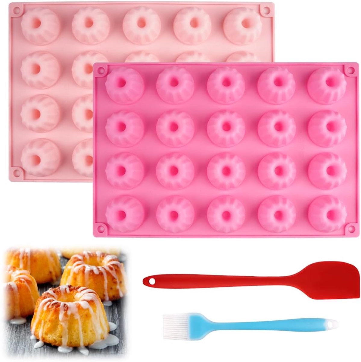 Mini gugelhupvorm 2 stuks - siliconen - 4 cm diameter - ideaal voor kleine gebakjes - SnelShoppen