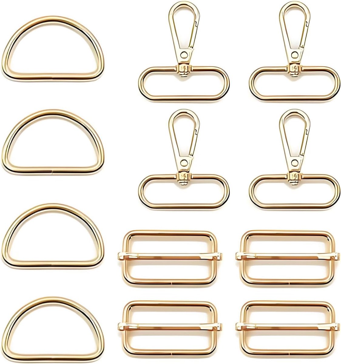 Set van 12 metalen tasaccessoires - 4 karabijnhaken - 360° draaibaar - voor handwerk en schouderriem - SnelShoppen