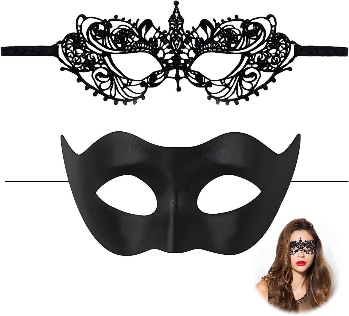 Venetiaans masker paar - metalen hoofdband - van kant en plastic - perfect voor Halloween en carnaval - SnelShoppen