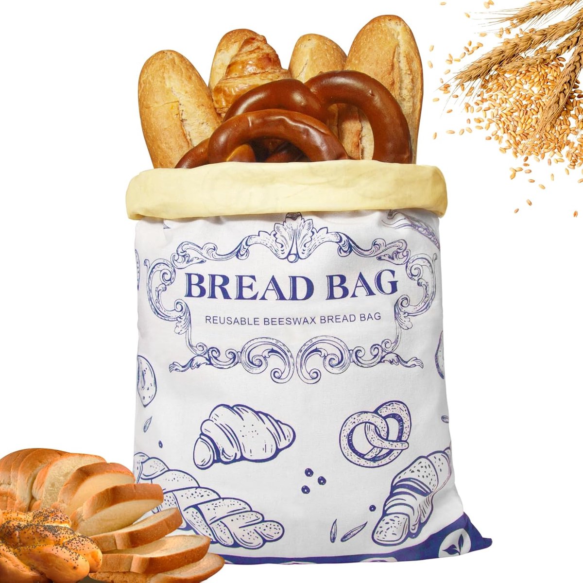 Herbruikbare bijenwas broodzak - grote capaciteit katoen - met rits - ideaal voor versgebakken brood - SnelShoppen