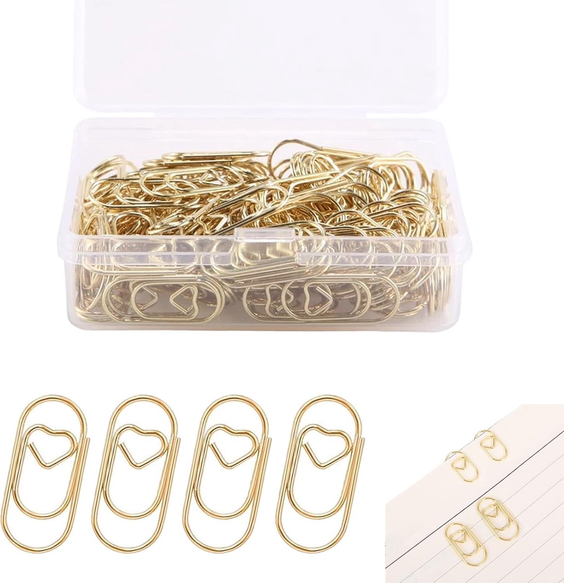 Paperclips goudkleurig hart - 230 stuks - metalen paperclips - decoratieve klemmen voor kantoor - SnelShoppen