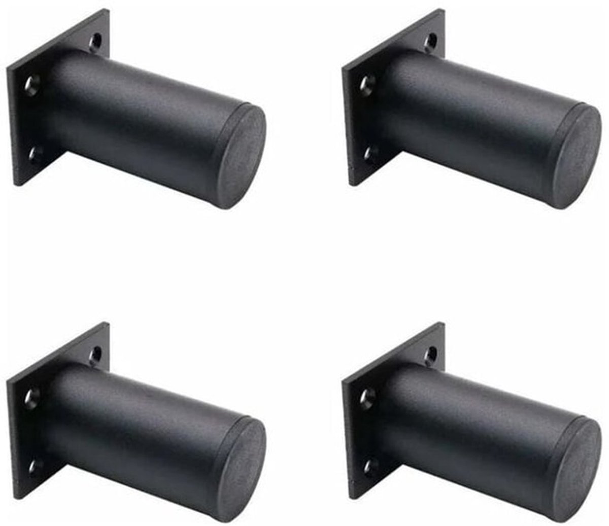 Een set van 4 verstelbare, matzwarte meubelpoten van 38 x 80 mm, gemaakt van aluminiumlegering, geschikt voor het ondersteunen van meubels zoals tv-meubels, salontafels en banken.