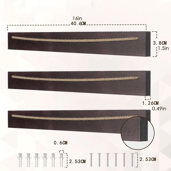 Zonnebrilrek Hout - Brillenhouder Wand - Zonnebrillen Opbergen - 3 Houders - 406 cm - Houtkleur — afbeelding 5
