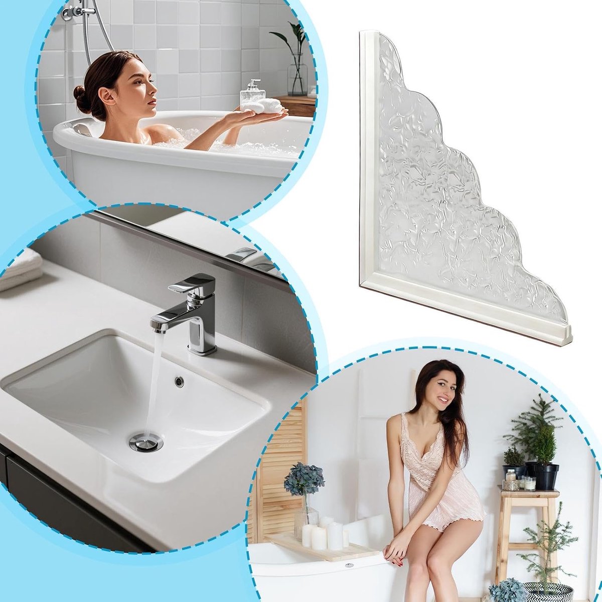 Badkuip Spatbeschermer - Douche Waterkering - Badkamer Beschermen - Zelfklevend Gebogen Ontwerp - 28 x 28 x 1.8 cm - Wit