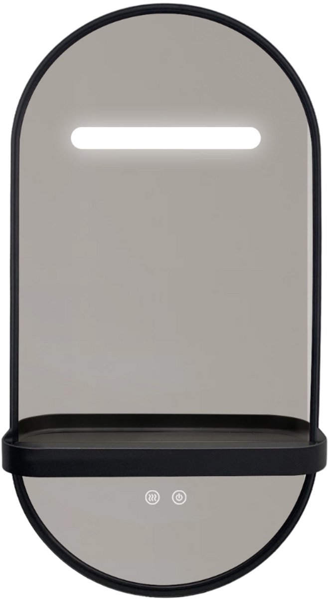 Merkloos LED Badkamerspiegel Ovaal Zwart 40x60 cm met Plank Anti-Condens