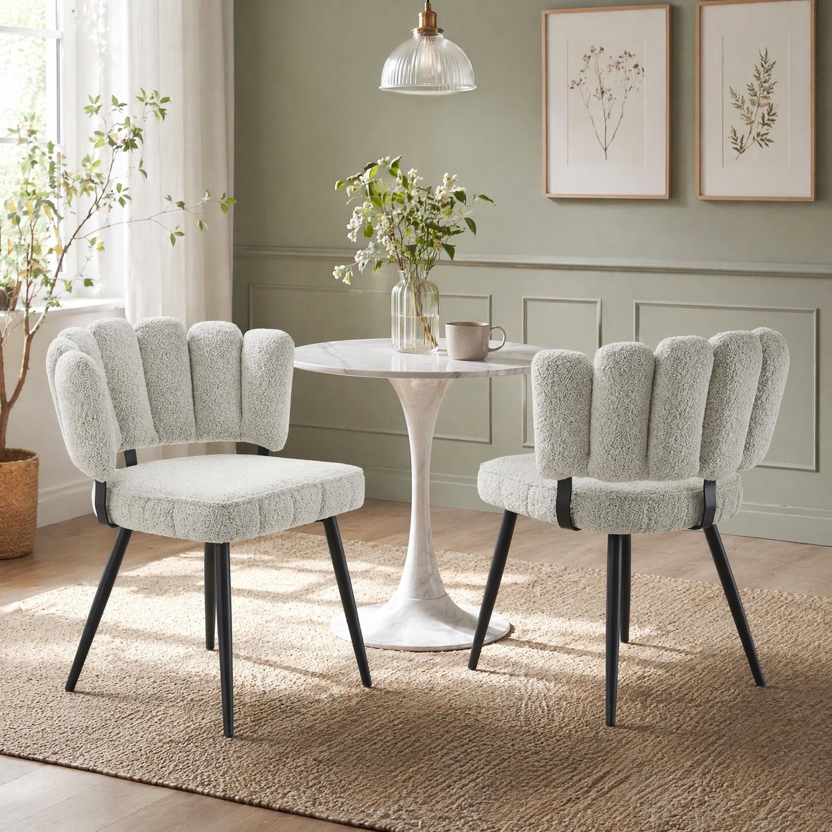 COVREO Eetkamerstoel 80 cm, lichtgrijs, velvet met metalen onderstel, set van 2