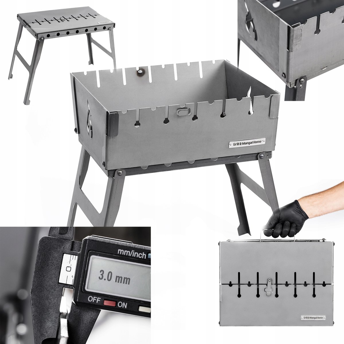 Markless Houtskoolgrillkoffer 6 Spiesjes Opvouwbaar Metaal 3mm