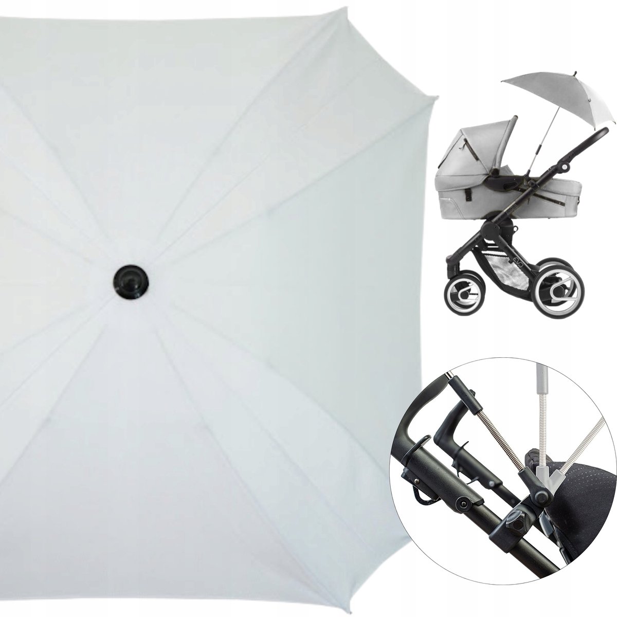 Universele Kinderwagenparasol XL met UV 50 Bescherming - Wit
