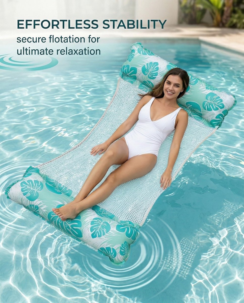 Opvouwbare waterhangmat turquoise - zwembed voor zwembad en strand - stabiel en comfortabel - ShopVlot