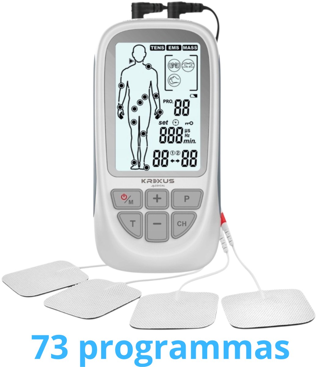 KREXUS TENS EMS Elektrostimulator apparaat – 3-in-1 – 73 Programma's