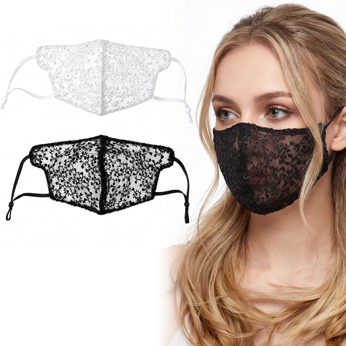 Maskerademasker dames - zwart-wit kant - oogmasker voor Halloween - ideaal voor kostuumfeest - ShopVlot
