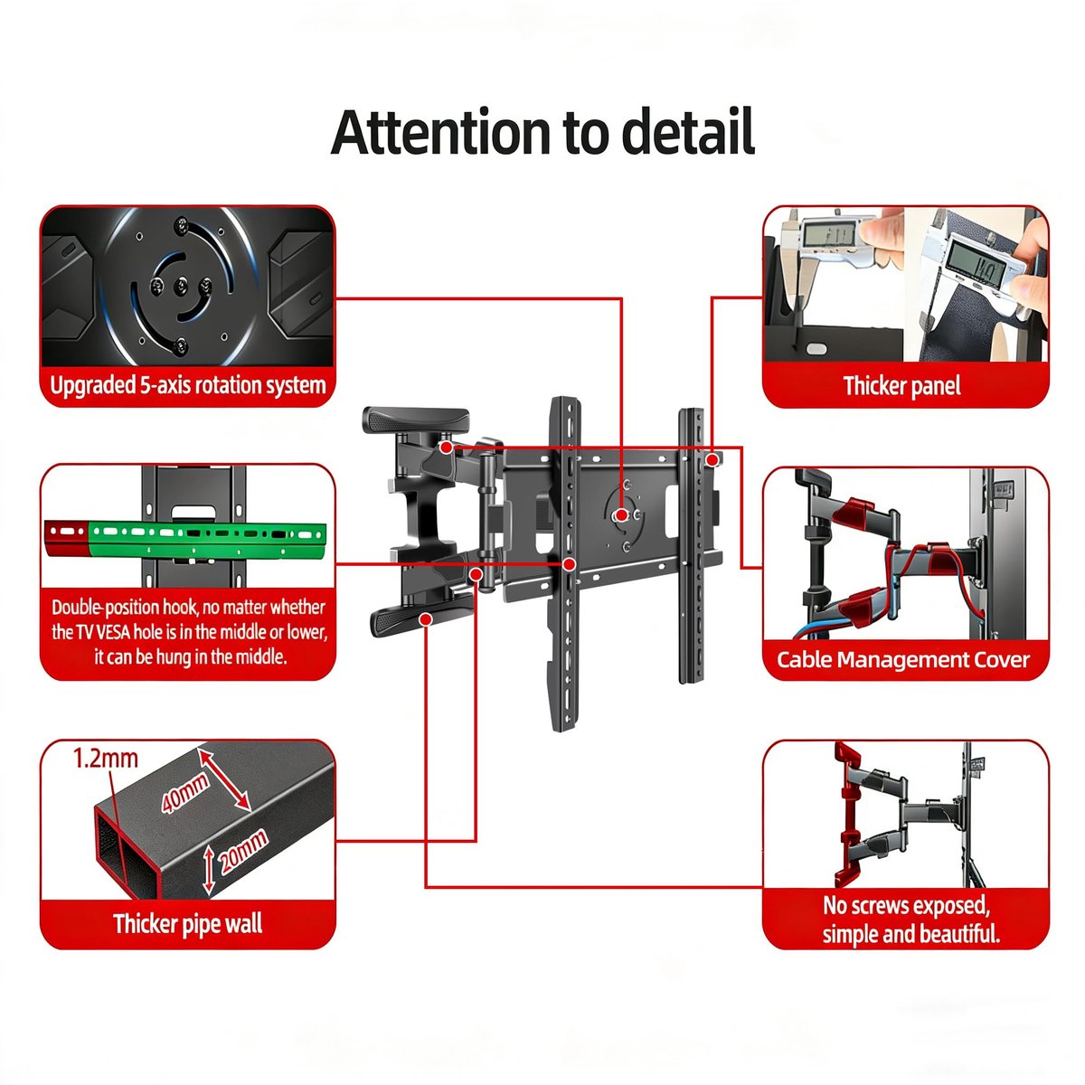TV muurbeugel zwenkbaar 37-70 inch - draaibaar en kantelbaar - geschikt voor 37,5 kg - optimaal kijkcomfort - ShopVlot