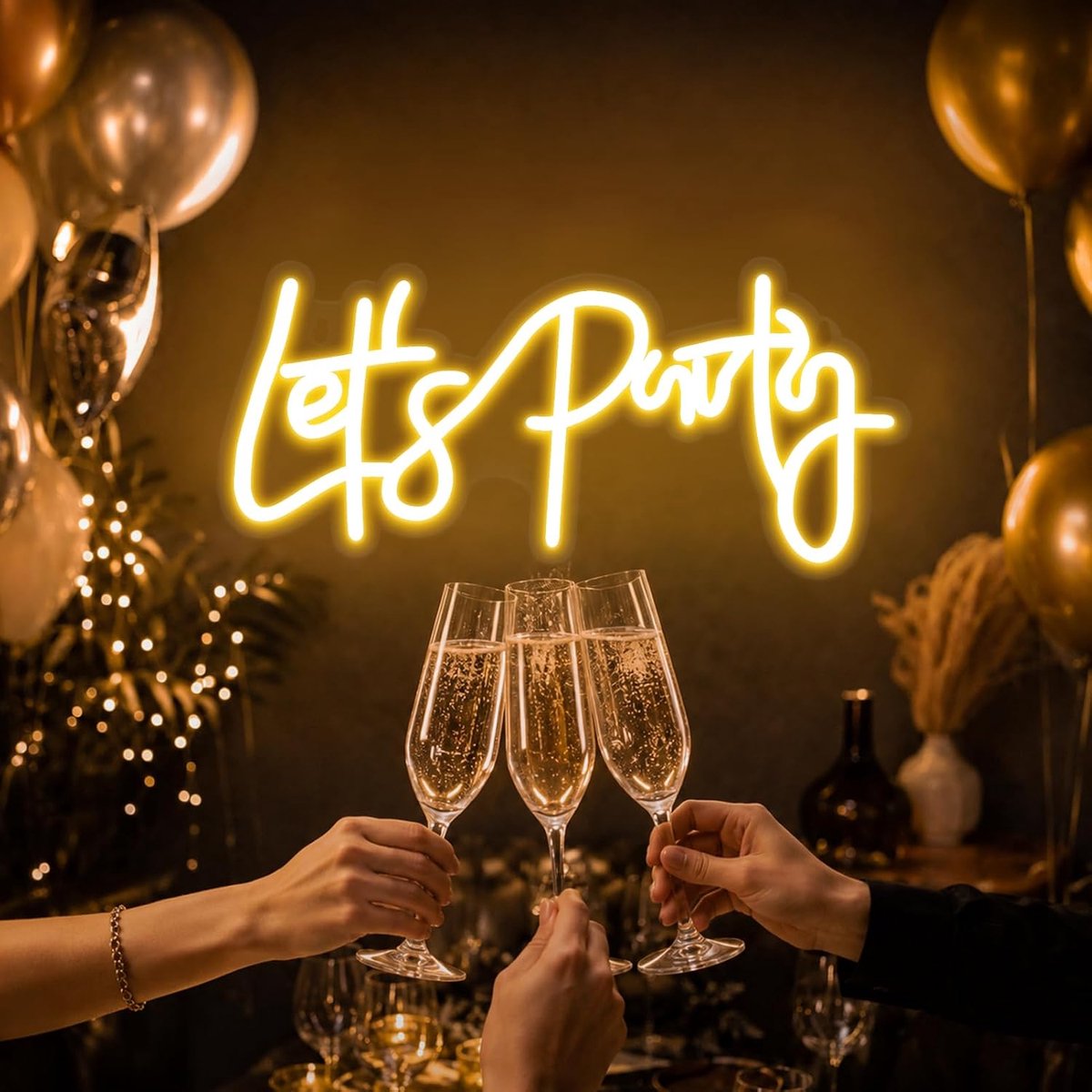 Neon bord Let’s Party - instelbare helderheid - warmwit licht - sfeervolle decoratie voor feesten - ShopVlot